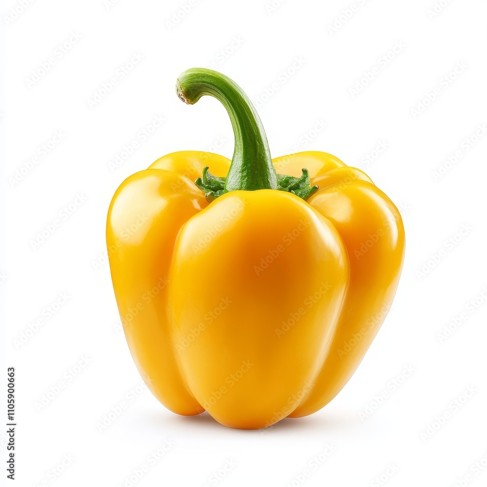 Vibrant Yellow Bell Pepper with Glossy Skin on White Background Vibrant Yellow Bell Pepper with Glossy Skin on White Background