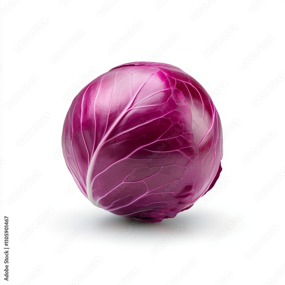 Vibrant Red Cabbage with Smooth Round Shape on White Background Vibrant Red Cabbage with Smooth Round Shape on White Background