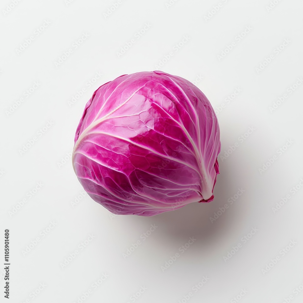 Obraz premium Vibrant Red Cabbage with Smooth Round Shape on White Background