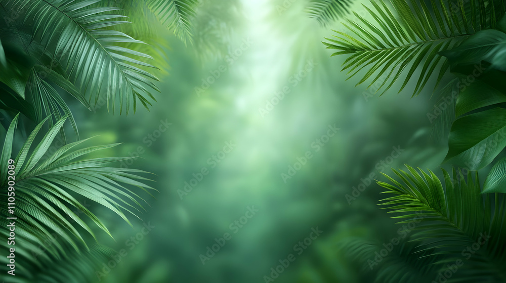Fototapeta premium Tropical green leaves background with foliage