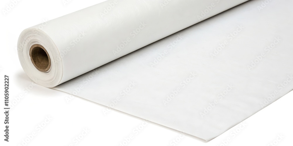 A roll of pristine white fabric, smoothly unfurling, showcases its soft texture and potential for diverse applications A roll of pristine white fabric, smoothly unfurling, showcases its soft texture and potential for diverse applications