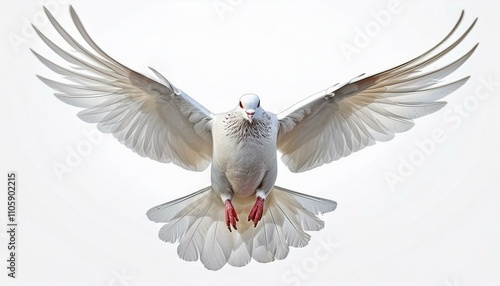 Flying white doveon isolated white backgroud  photo