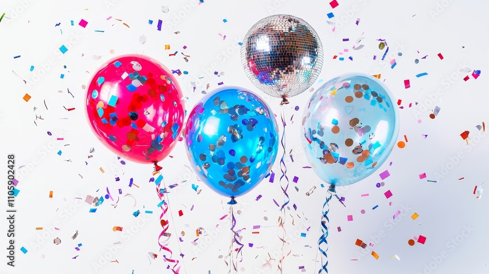 Vibrant New Year with Festive Balloons and Colorful Streamers Vibrant New Year with Festive Balloons and Colorful Streamers