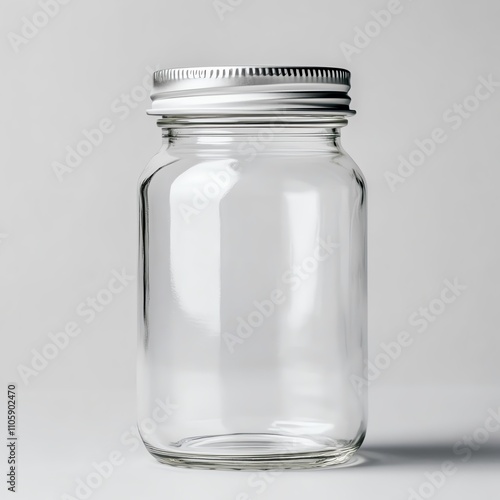 Empty glass jar with silver lid.