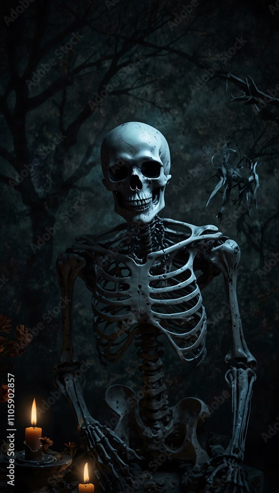 Dark fantasy wallpaper with skeleton and mystical elements. Dark fantasy wallpaper with skeleton and mystical elements.