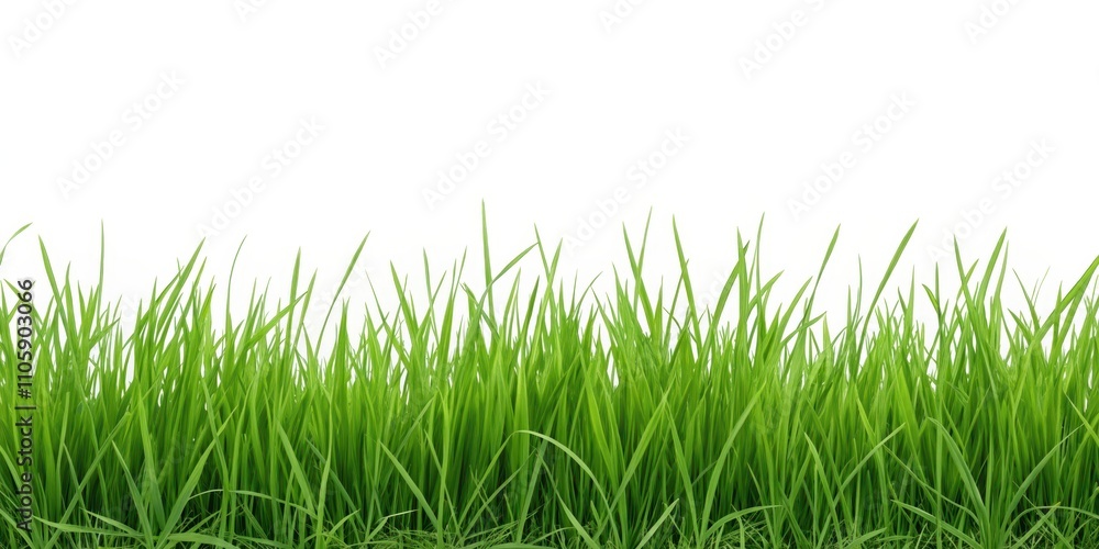 Obraz premium Vibrant Green Grass Blades Isolated on a White Background, Perfect for Nature Designs and Spring Themes