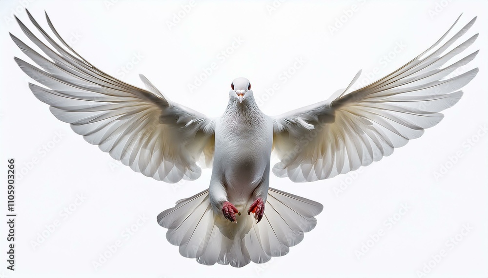 Fototapeta premium Flying white doveon isolated white backgroud 