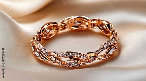 Rose Gold and Diamond Bracelet: Elegant Jewelry Photography on Luxurious Silk AI Generated