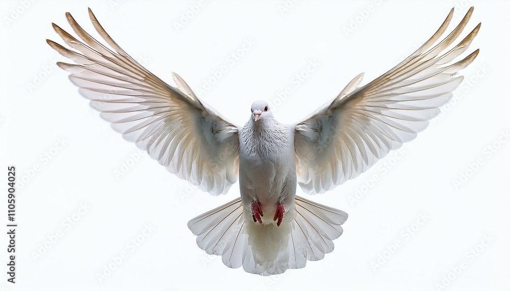 Fototapeta premium Flying white dove on isolated white backgroud 