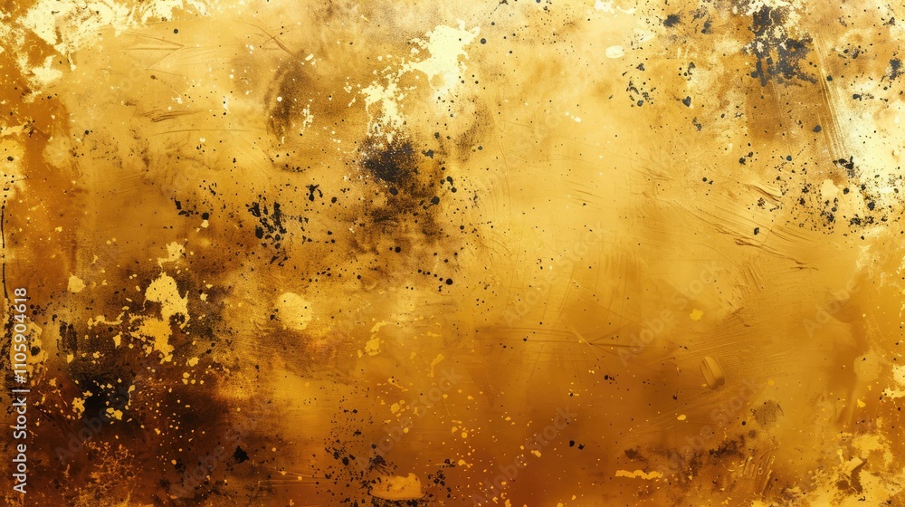 Golden background with elegant antique paint texture and ink splatters. Golden background with elegant antique paint texture and ink splatters.