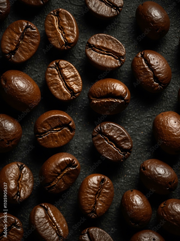 Dark studio shot of coffee beans on a black background, creating contrast. Dark studio shot of coffee beans on a black background, creating contrast.