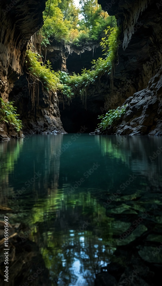Dark subterranean lake captured in HDR photography. Dark subterranean lake captured in HDR photography.