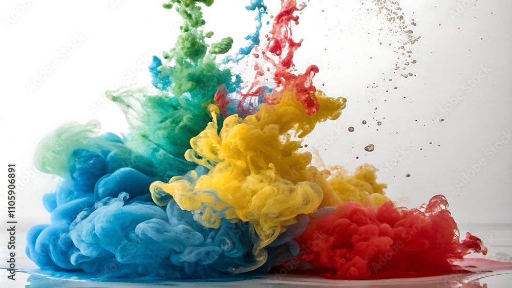 Obraz premium Acrylic colors and ink in water. Abstract frame background. Isolated on white., Ink in water isolated on white background. Rainbow of colors