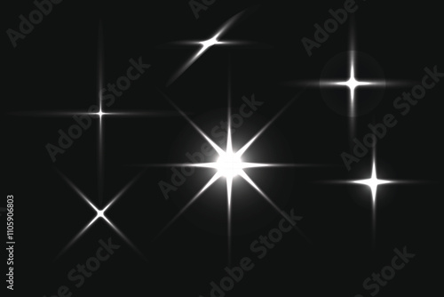 Vector glowing light effect collection. Shine, sparks, flare, flash illustration on a transparent background.