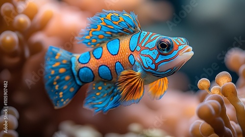 Vibrant Mandarin Fish Shimmering Through Coral Reef photo