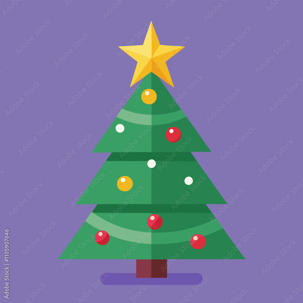 Cartoon Christmas Tree with Star Vector Illustration Cartoon Christmas Tree with Star Vector Illustration