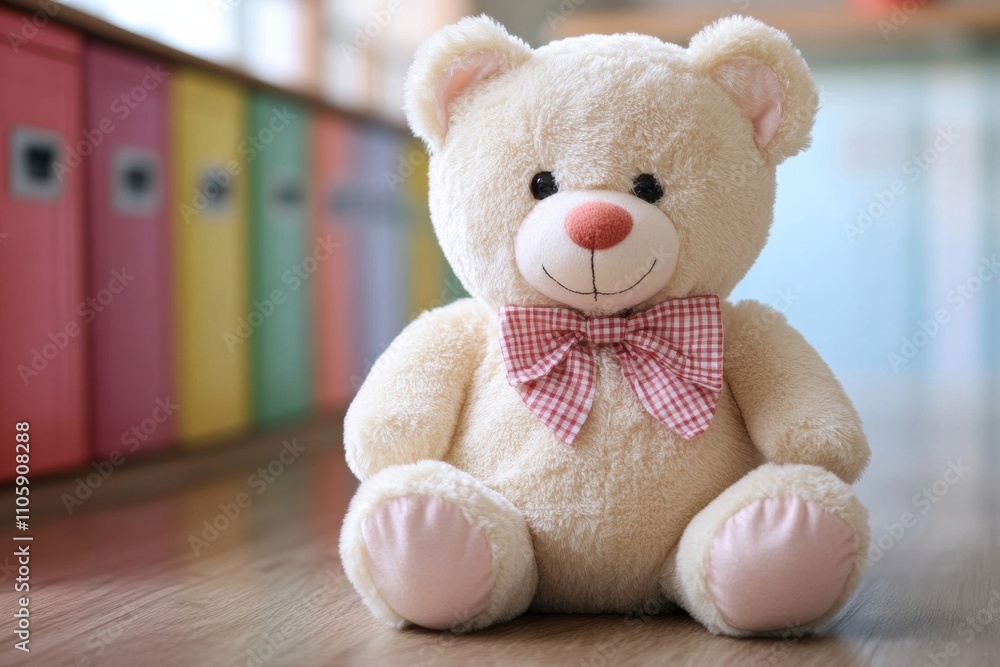 Fototapeta premium Soft teddy bear bow, perfect children's rooms delightful gift occasion.