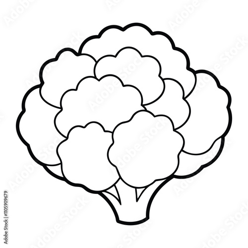 Black and white outline illustration of a cauliflower
