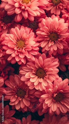 Vibrant, blooming chrysanthemums create a lively and colorful floral setting.