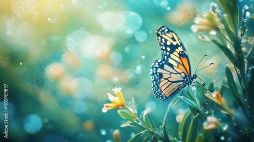 Wallpaper Mural Monarch Butterfly Resting on Dewy Flowers in Spring Torontodigital.ca