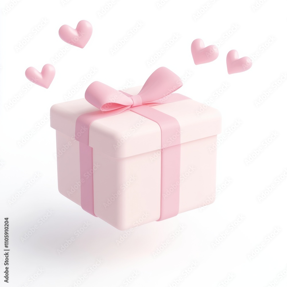 Obraz premium 3d Cute Valentine Gift Box, isolated on white background