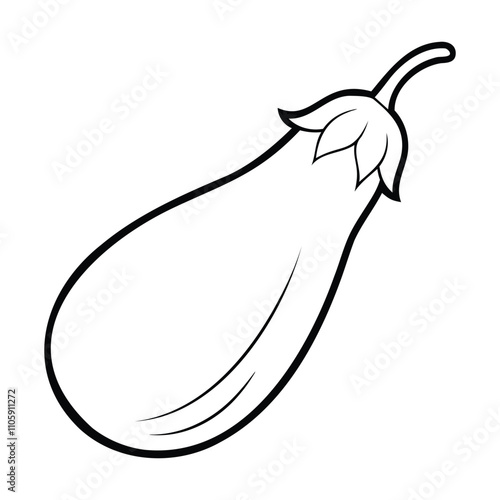 Black and white outline illustration of an eggplant with clean, simple lines