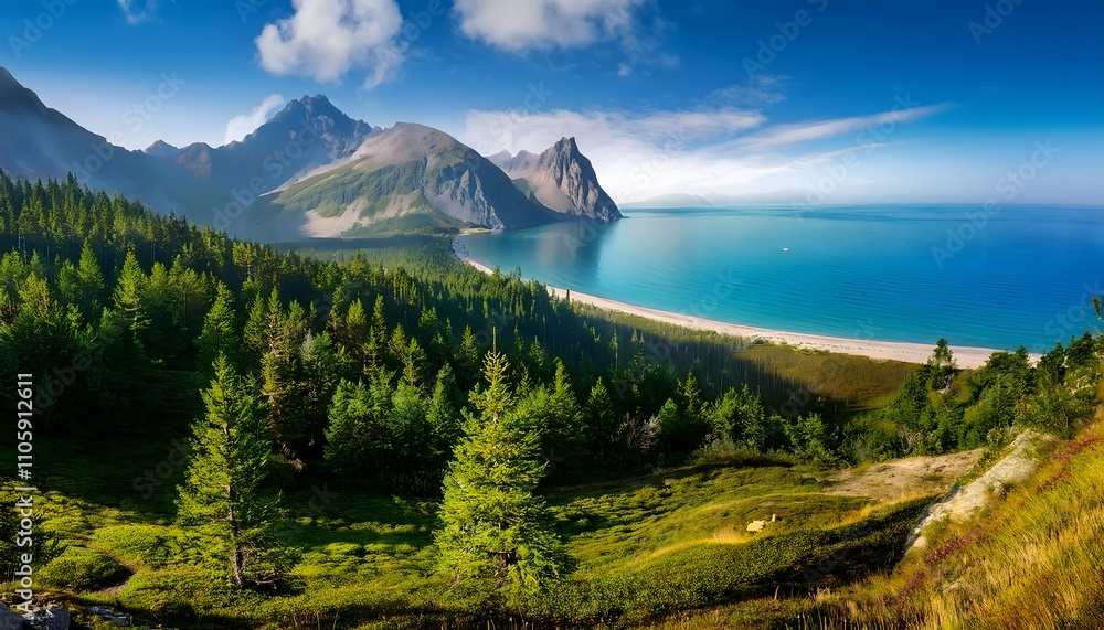 Fototapeta premium Montañas, playas y bosques