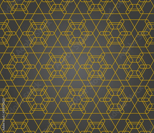 Ornement décoratif Motif abstrait Diamant Flocon Carré Réseau de style Art Déco géométrique Doré Or sur Fond Noir