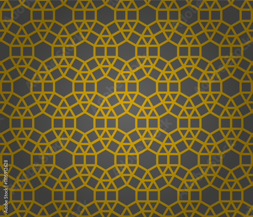 Ornement décoratif Motif abstrait Diamant Flocon Carré Réseau de style Art Déco géométrique Doré Or sur Fond Noir