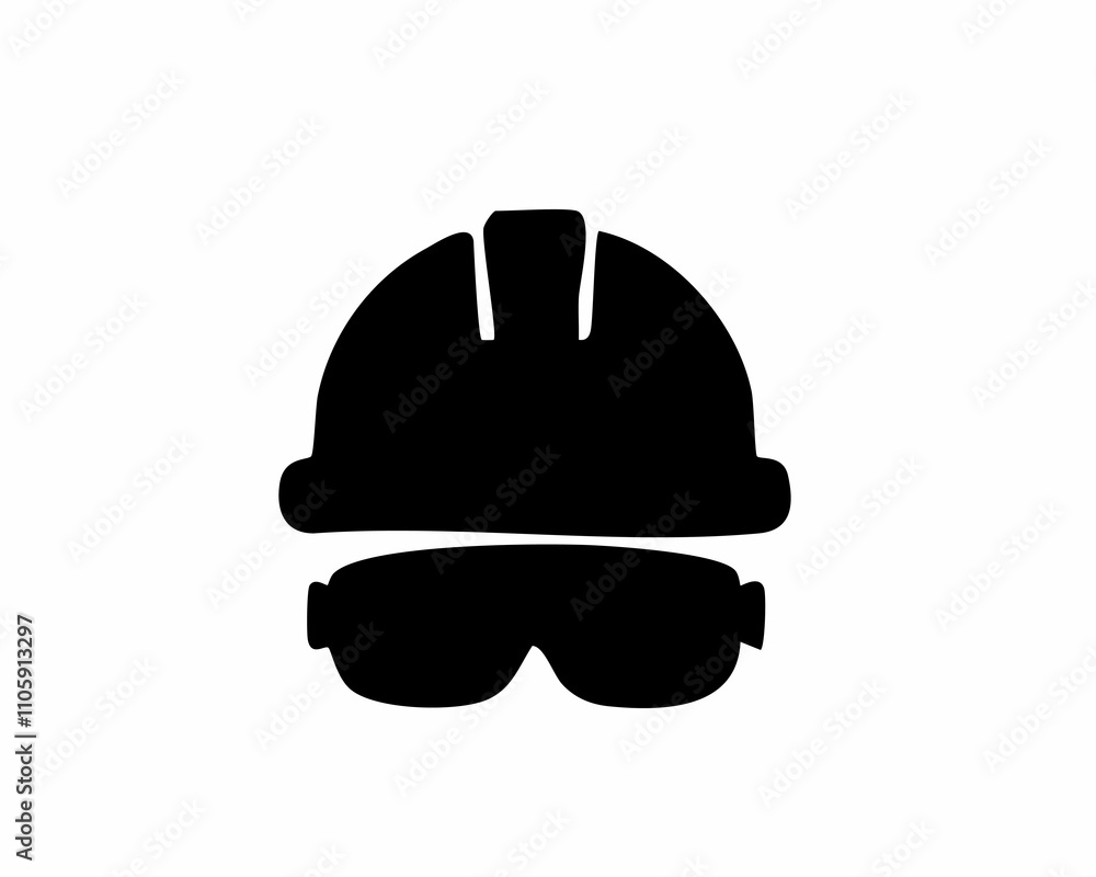 Safety Helmet and Goggles Icon Construction, Worker, and Protection Symbol in Line Art Safety Helmet and Goggles Icon Construction, Worker, and Protection Symbol in Line Art