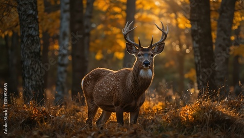 Wallpaper Mural Deer in a golden hour autumn forest. Torontodigital.ca