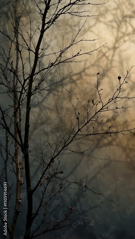 Delicate branches in dark and light tones against soft backdrop. Delicate branches in dark and light tones against soft backdrop.