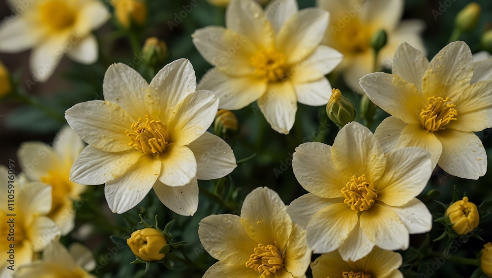 Fototapeta premium Delicate soft yellow flowers, evoking a sense of tranquility.