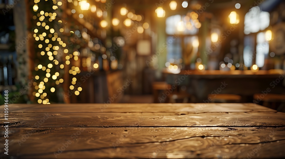 Empty wooden table with christmas theme in background, Warm Glow: A Cozy Evening at a Wooden Table Empty wooden table with christmas theme in background, Warm Glow: A Cozy Evening at a Wooden Table