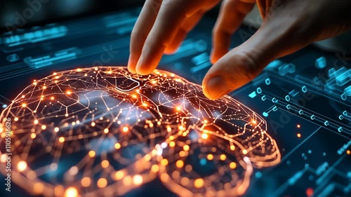 A man touching the brain working of Artificial Intelligence (AI).