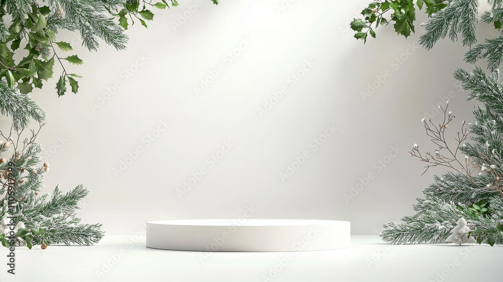 Pristine Off White Winter Backdrop with Snowy Podium for Product Display Pristine Off White Winter Backdrop with Snowy Podium for Product Display