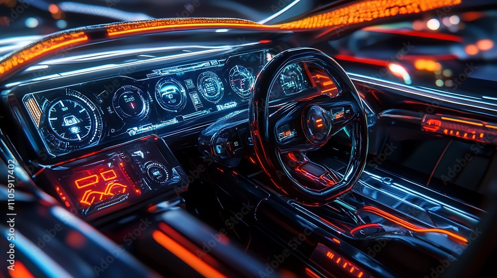Futuristic Car Interior Dashboard Display Technology Futuristic Car Interior Dashboard Display Technology