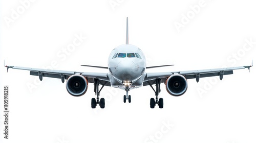 Passenger Airplane in Flight with Fully Extended Landing Gear Preparing for Landing at Airport