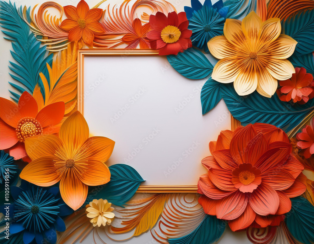 Fototapeta premium National Hispanic heritage month banner with flowers frame