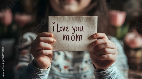 Wallpaper Mural written expression of love for mother. little boy carrying paper Torontodigital.ca