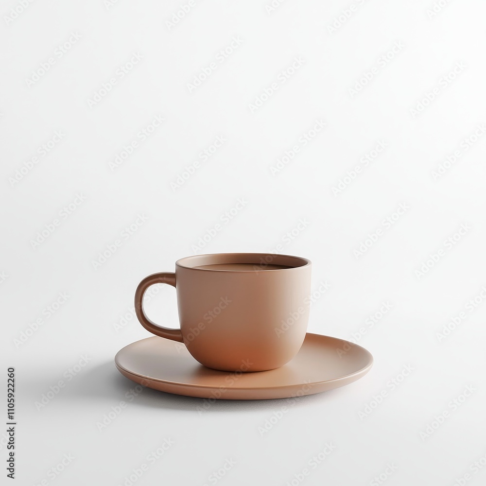 Minimalist Ceramic Coffee Cup and Saucer on Neutral Background Minimalist Ceramic Coffee Cup and Saucer on Neutral Background
