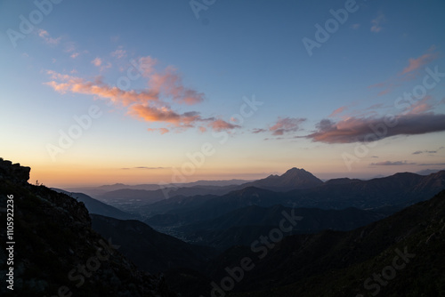 View of La Campana hill and the Olmué valley during sunset