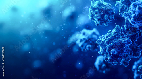 Abstract close-up of blue microscopic cells, illustrating scientific concepts and molecular biology in a dynamic visual display.