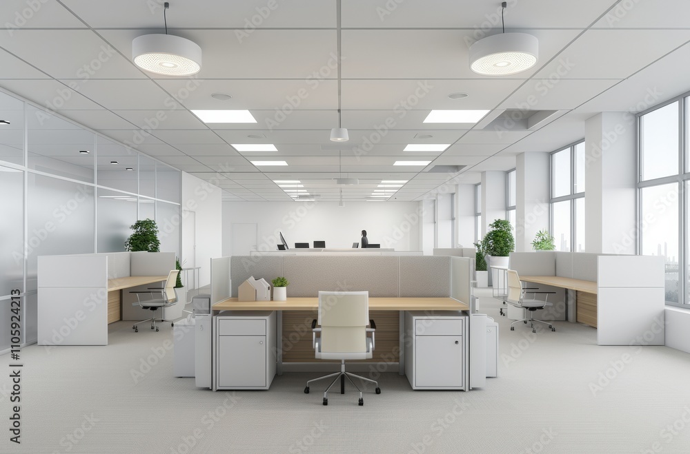 Modern office interior with bright workspaces. Modern office interior with bright workspaces.