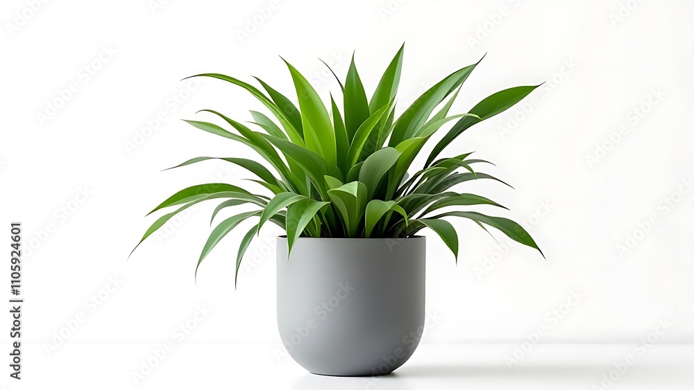 Lush green Dracaena plant in a modern grey pot on a plain white background. Minimalist indoor greenery Lush green Dracaena plant in a modern grey pot on a plain white background. Minimalist indoor greenery