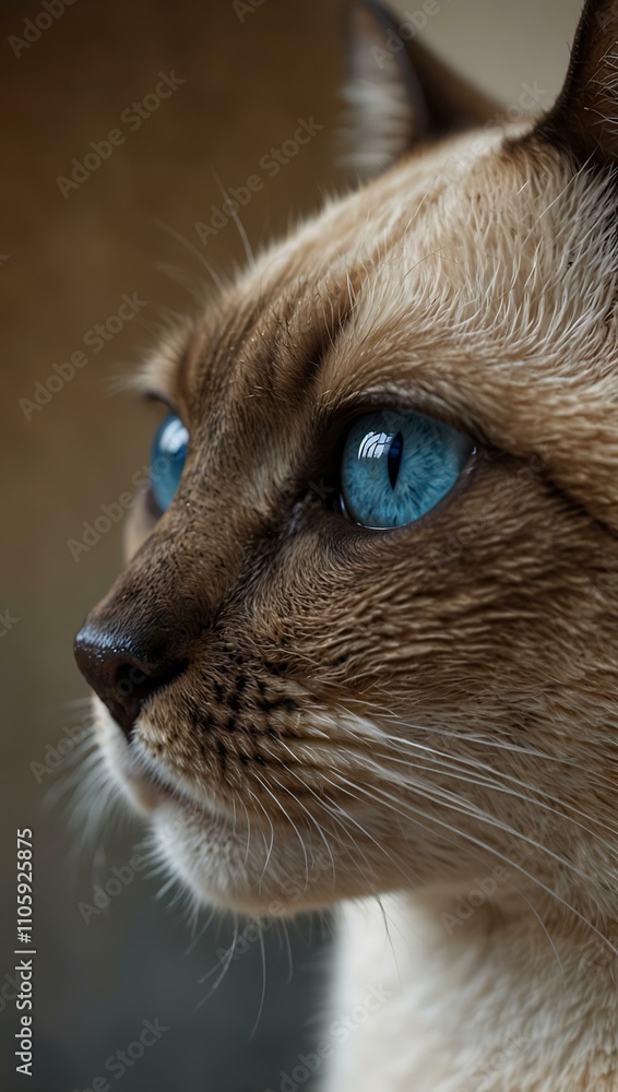 Fototapeta premium Detailed close-up of Siamese cat with blue eyes.