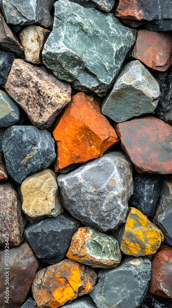 Colorful Stone Wall, A Rustic Texture of Varied Rocks and Minerals Colorful Stone Wall, A Rustic Texture of Varied Rocks and Minerals