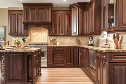 Wallpaper Mural Elegant kitchen featuring rich wooden cabinetry and modern appliances. Torontodigital.ca