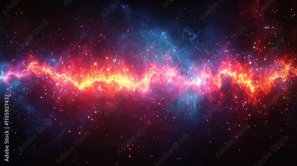Naklejka premium Vibrant Cosmic Gradient Nebula with Dynamic Neon Waveforms for Futuristic Digital Art Designs