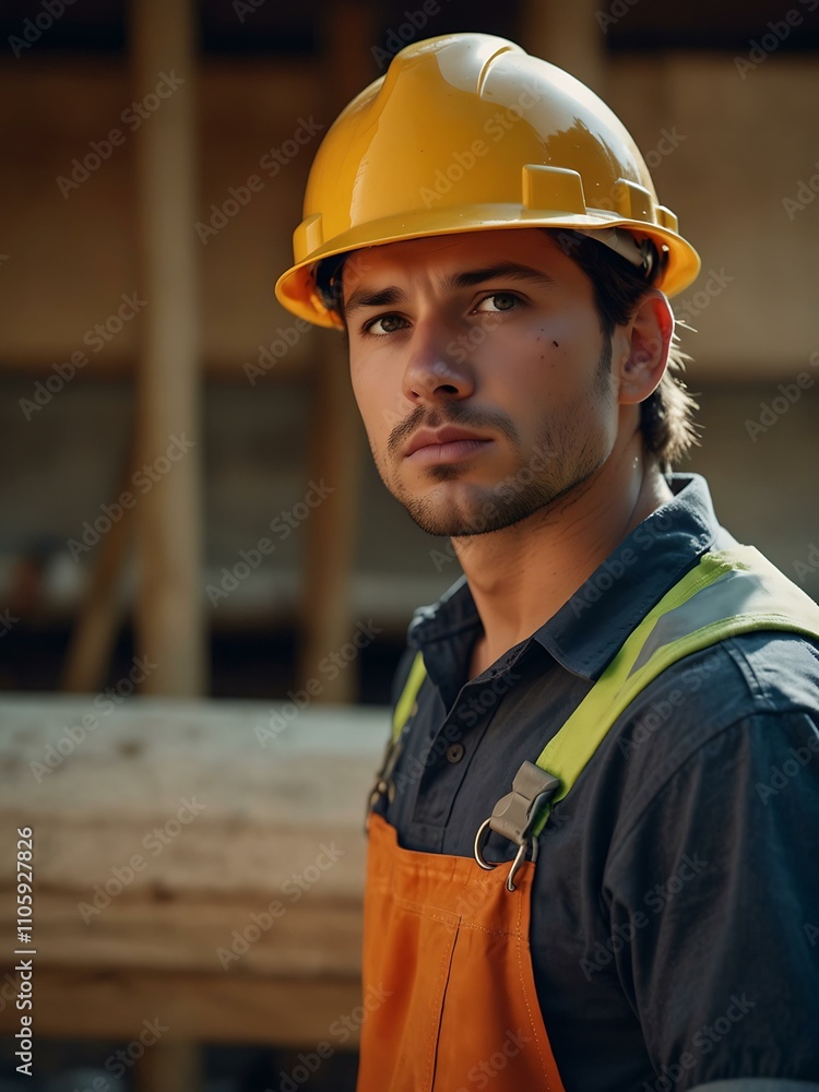 Fototapeta premium Determined construction worker at a job site.